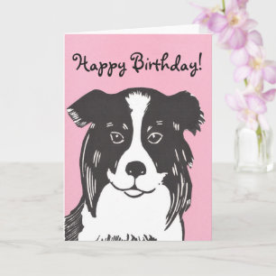 Border Collie Pink Happy Birthday Card