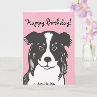 Border Collie Pink Happy Birthday Card