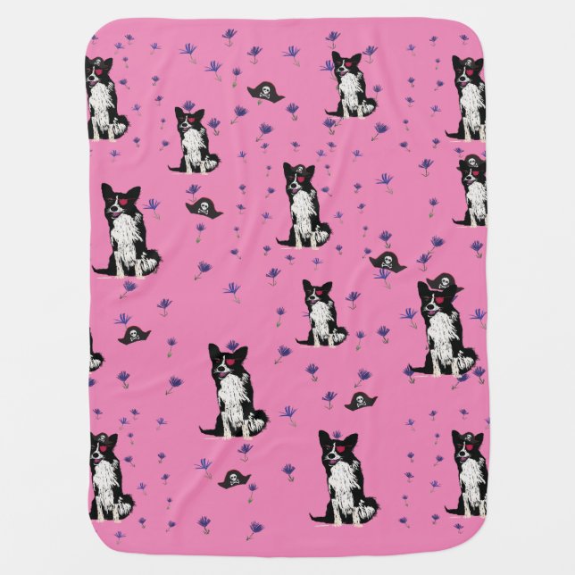 Border Collie pirate dog  Baby Blanket (Front)