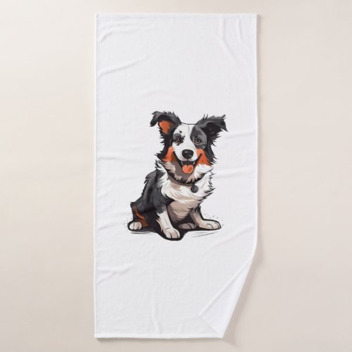 Border Collie Playful Pups _ Funny Cartoon  Bath Towel