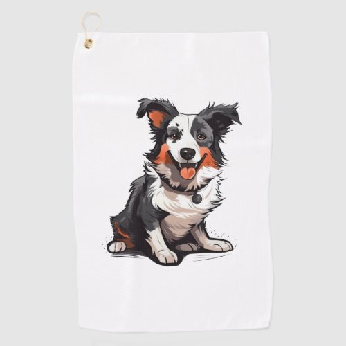 Border Collie Playful Pups _ Funny Cartoon  Golf Towel