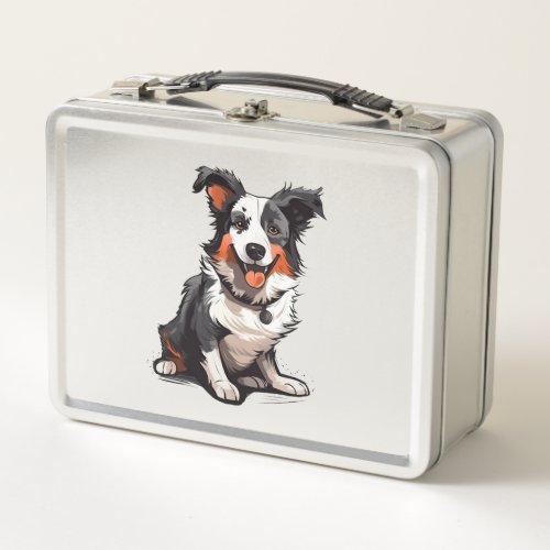 Border Collie Playful Pups _ Funny Cartoon  Metal Lunch Box