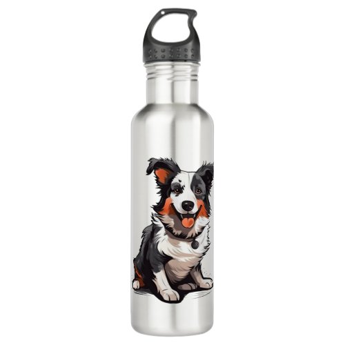 Border Collie Playful Pups _ Funny Cartoon  Stainless Steel Water Bottle