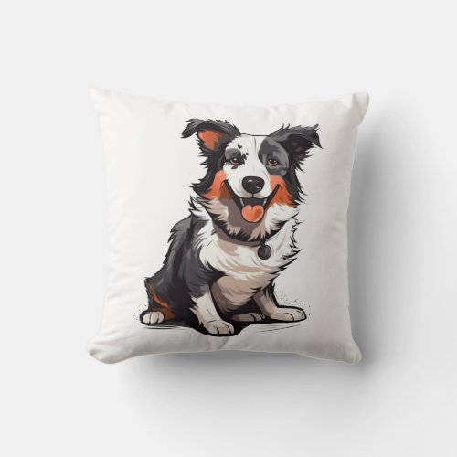 Border Collie Playful Pups _ Funny Cartoon  Throw Pillow
