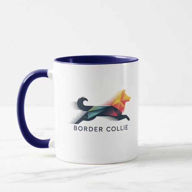 Border Collie Polygonal in Yellow and Blue Mug (Left)