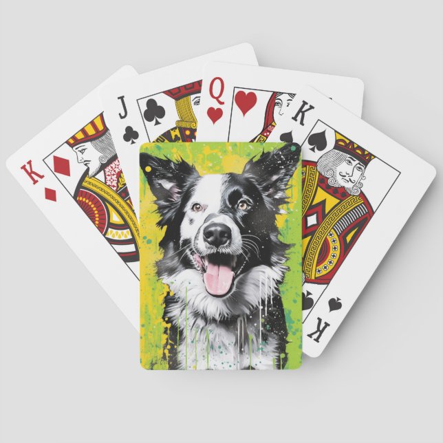 Border Collie Pop Art Energetic & Graffiti Design Poker Cards (Back)