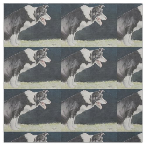 Border Collie Profile Watercolor Dog Art Fabric