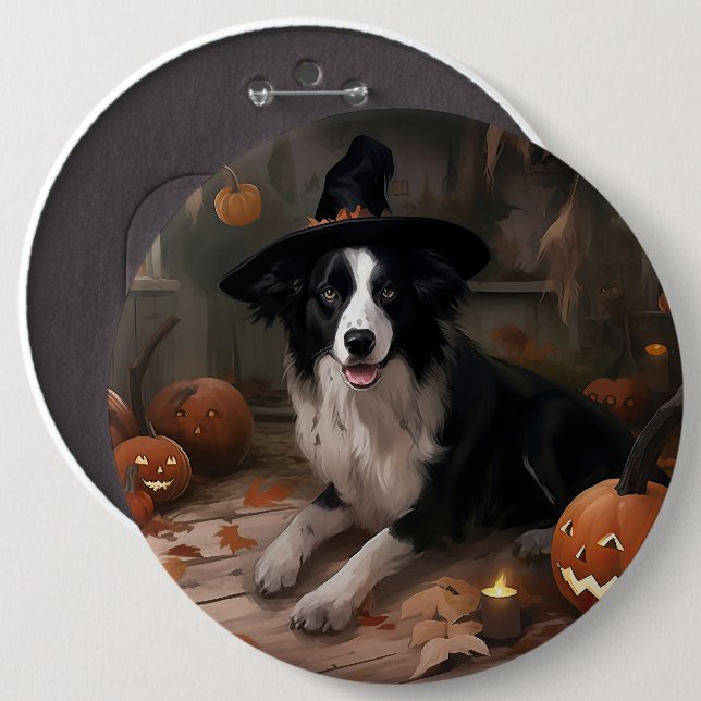 Border Collie Pumpkins Halloween Scary  Button (Front & Back)