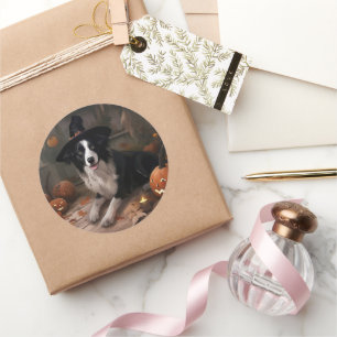 Border Collie Pumpkins Halloween Scary Classic Round Sticker