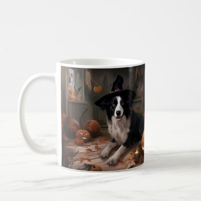 Border Collie Pumpkins Halloween Scary  Coffee Mug (Left)