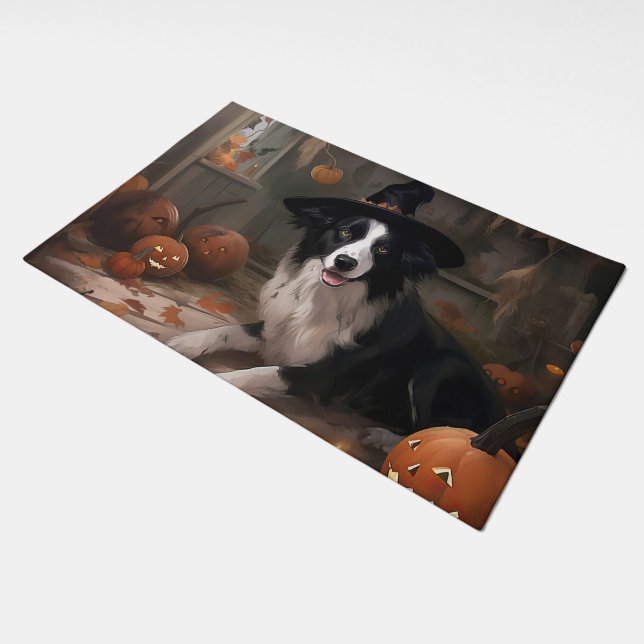 Border Collie Pumpkins Halloween Scary  Doormat (Angled)