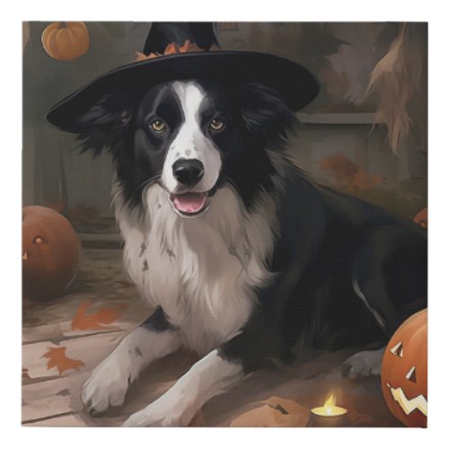 Border Collie Pumpkins Halloween Scary  Faux Canvas Print