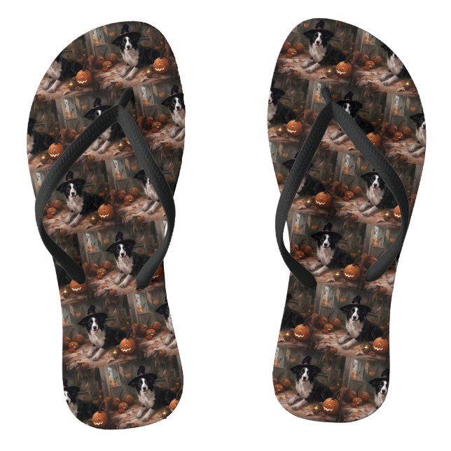 Border Collie Pumpkins Halloween Scary  Flip Flops (Footbed)