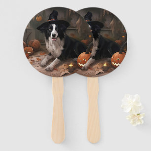 Border Collie Pumpkins Halloween Scary  Hand Fan