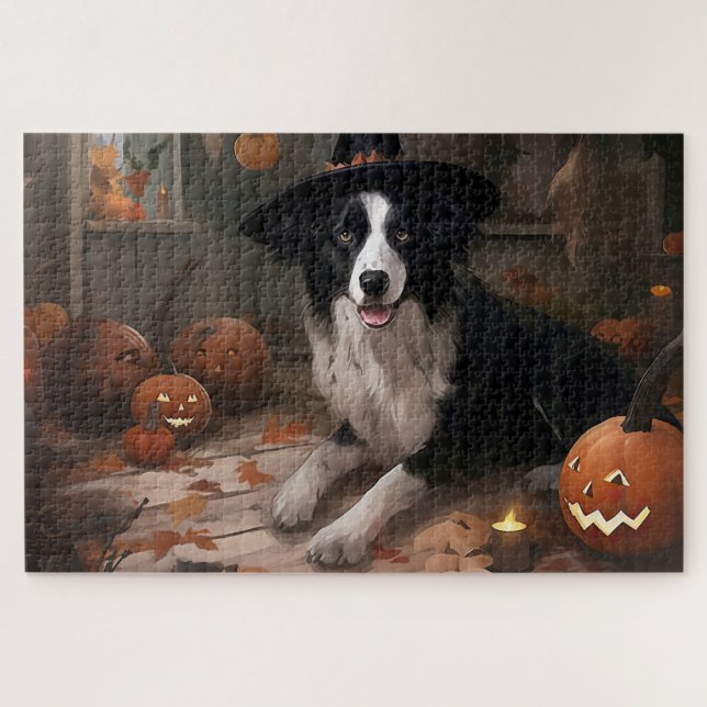 Border Collie Pumpkins Halloween Scary  Jigsaw Puzzle (Horizontal)