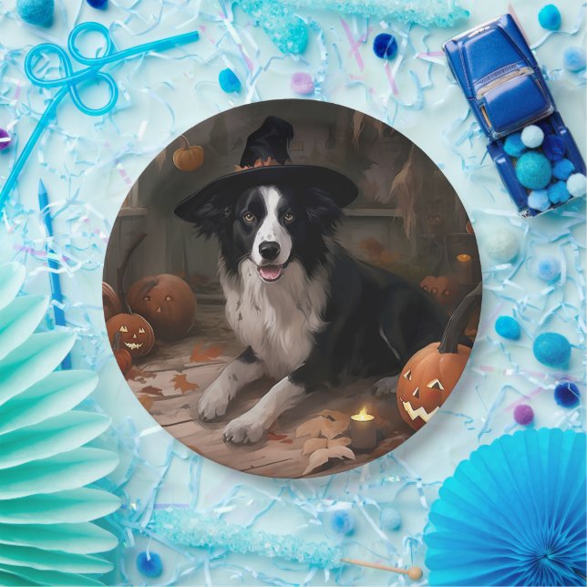 Border Collie Pumpkins Halloween Scary  Paper Plates (Party)
