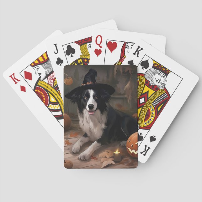 Border Collie Pumpkins Halloween Scary  Poker Cards (Back)