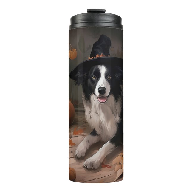 Border Collie Pumpkins Halloween Scary  Thermal Tumbler (Front)