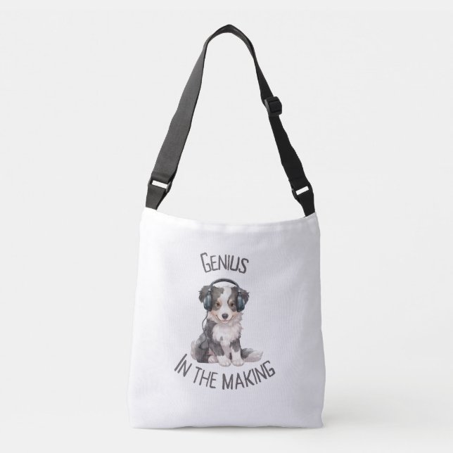 Border Collie Pup: Genius in the Making  Crossbody Bag (Front)