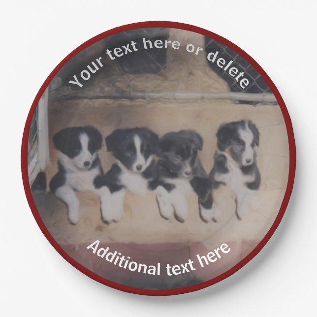 Border Collie Puppies Art Personalized Party    Paper Plates (Front)