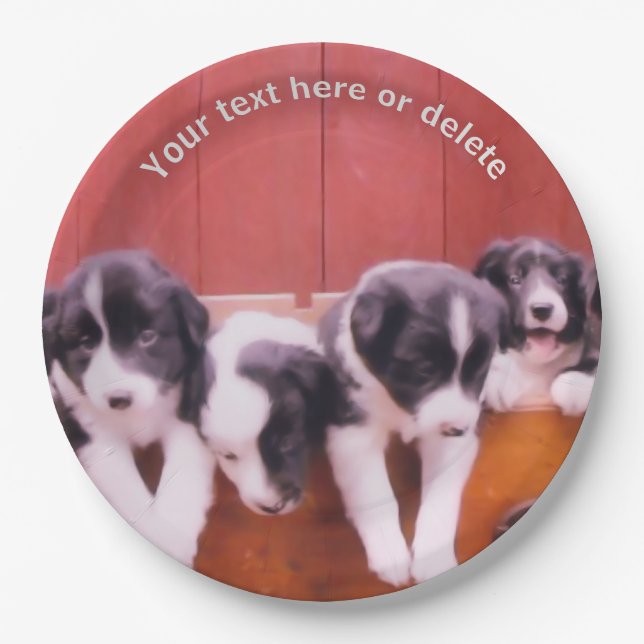 Border Collie Puppies Art Personalized Party    Paper Plates (Front)