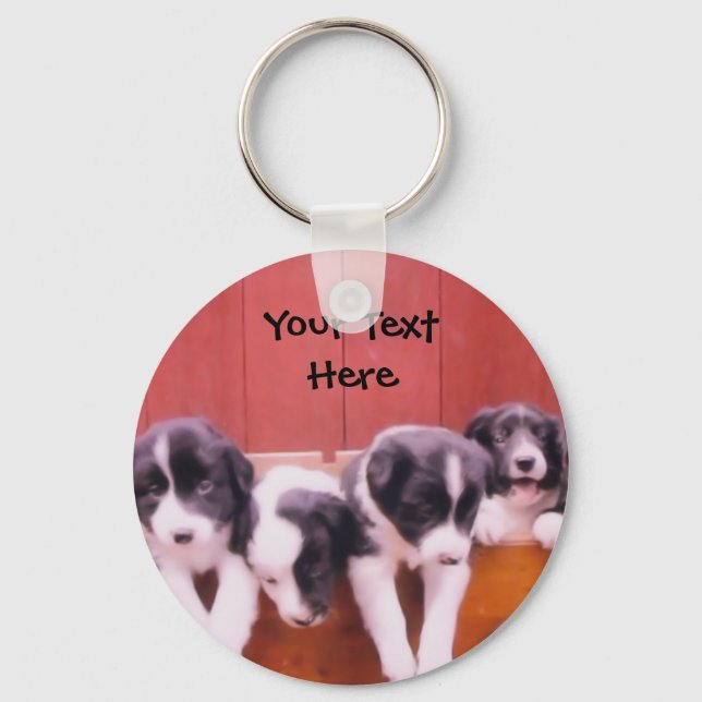 Border Collie Puppies In Drawer Keychain (Front)