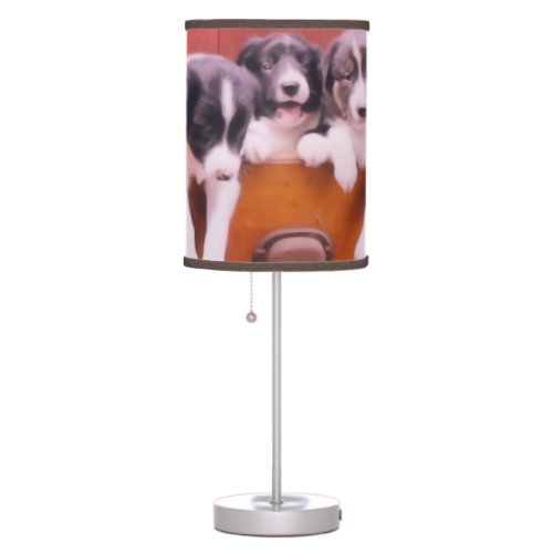 Border Collie Puppies In Drawer Painting   Table Lamp