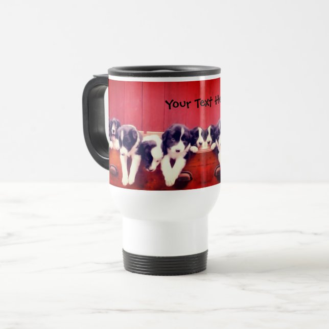 Border Collie Puppies In Drawer Personalized  Travel Mug (Front Left)
