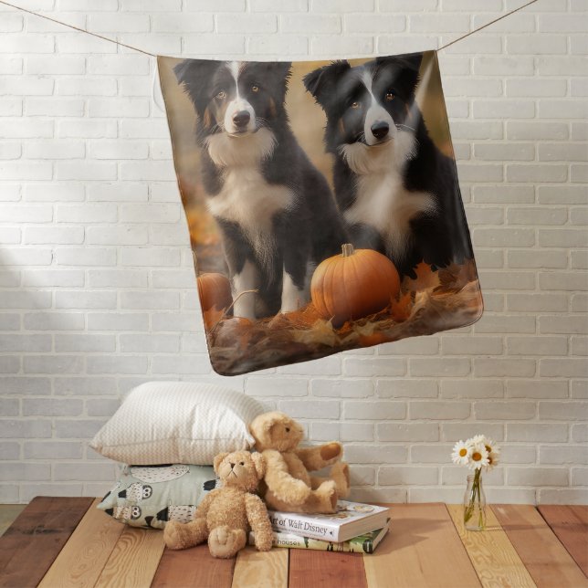 Border Collie Puppy Autumn Delight Pumpkin Baby Blanket (In Situ)
