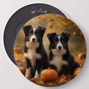 Border Collie Puppy Autumn Delight Pumpkin Button