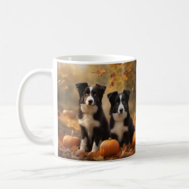 Border Collie Puppy Autumn Delight Pumpkin Coffee Mug (Left)