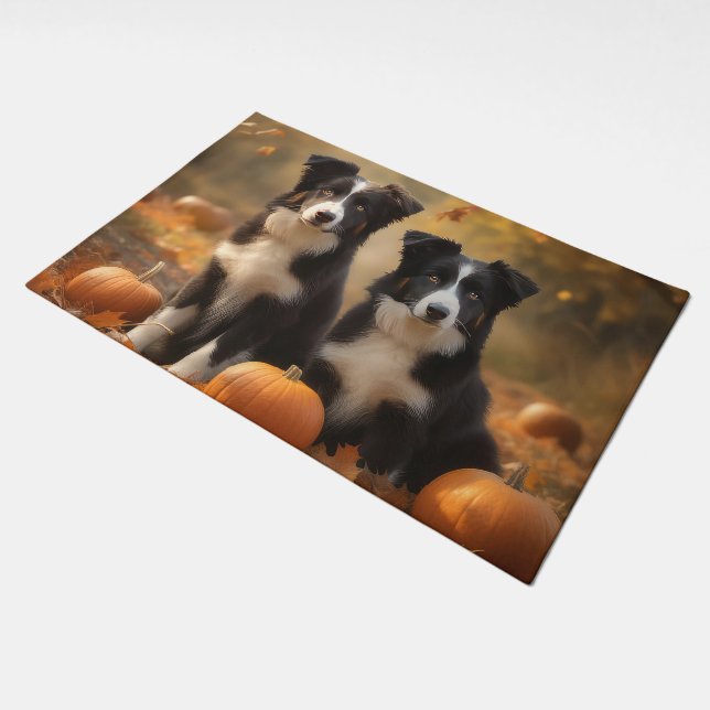 Border Collie Puppy Autumn Delight Pumpkin Doormat (Angled)