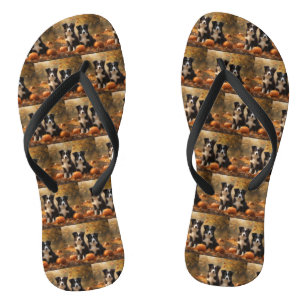 Border Collie Puppy Autumn Delight Pumpkin Flip Flops