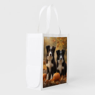 Border Collie Puppy Autumn Delight Pumpkin Grocery Bag