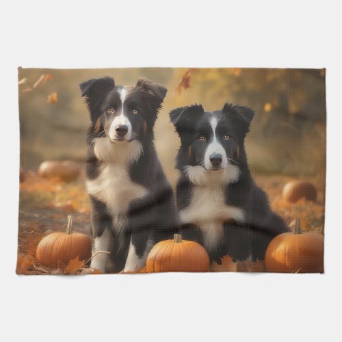 Border Collie Puppy Autumn Delight Pumpkin Kitchen Towel