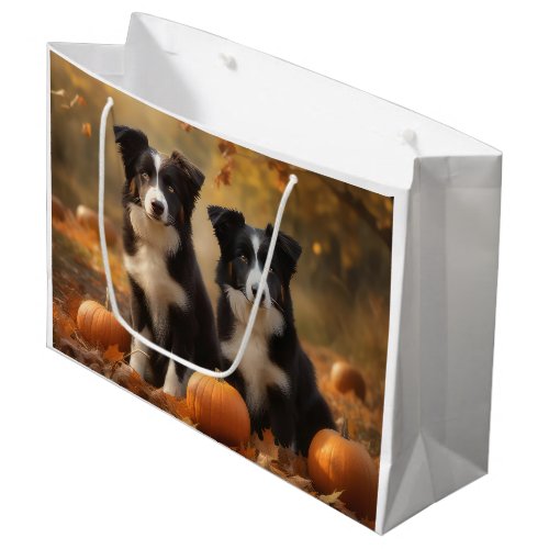 Border Collie Puppy Autumn Delight Pumpkin Large Gift Bag