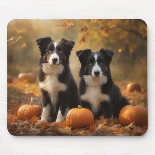 Border Collie Puppy Autumn Delight Pumpkin Mouse Pad