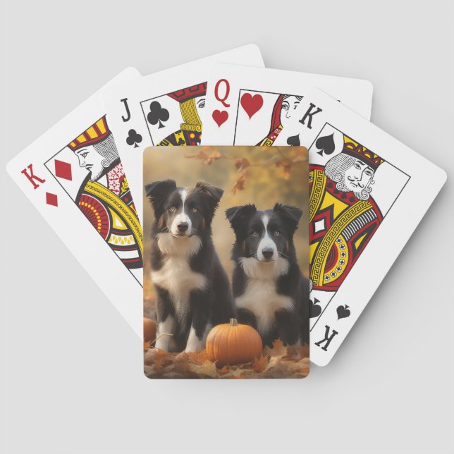 Border Collie Puppy Autumn Delight Pumpkin Poker Cards (Back)