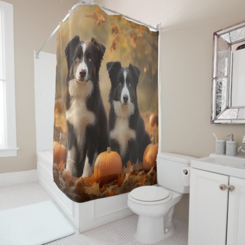 Border Collie Puppy Autumn Delight Pumpkin Shower Curtain