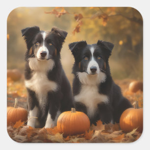 Border Collie Puppy Autumn Delight Pumpkin Square Sticker