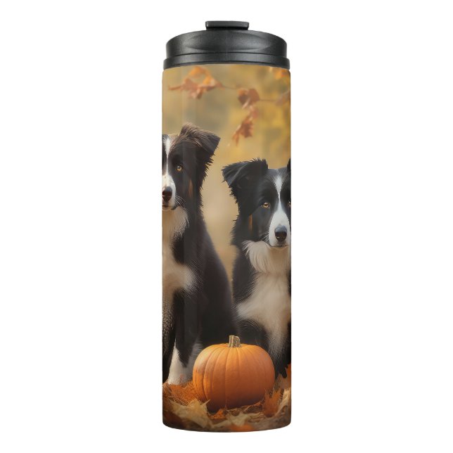 Border Collie Puppy Autumn Delight Pumpkin Thermal Tumbler (Front)