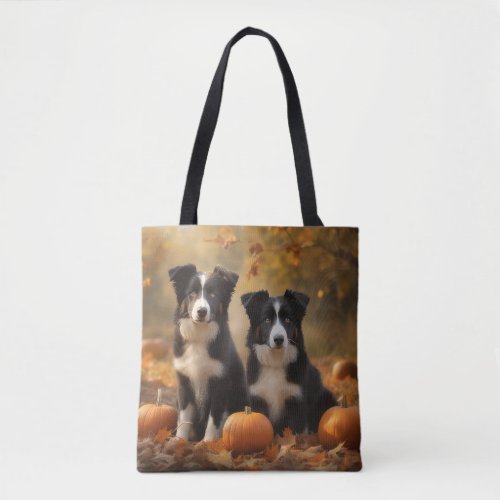 Border Collie Puppy Autumn Delight Pumpkin Tote Bag