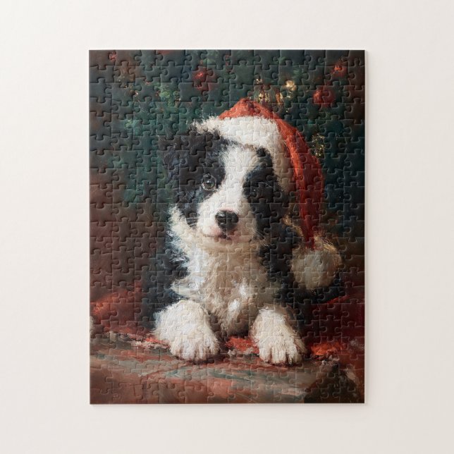 Border Collie Puppy Christmas Painting Jigsaw Pu Jigsaw Puzzle (Vertical)
