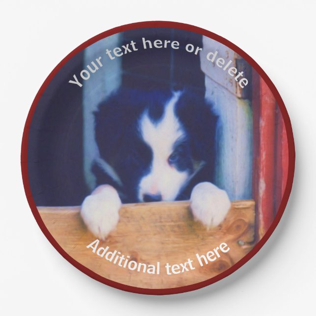 Border Collie Puppy Dog Art Personalized Party    Paper Plates (Front)