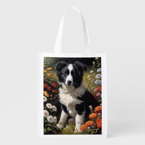 Border Collie puppy dog beautiful  Grocery Bag
