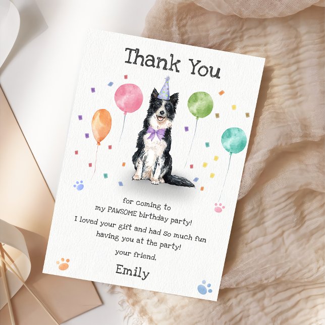 Border Collie Puppy Dog Birthday Thank You Card (Creator Uploaded)
