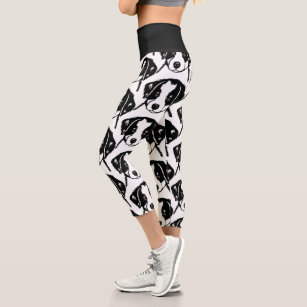 Border Collie Dog Print Capris Leggings Ivory Border Collie Dog Print Capris Leggings Ivory