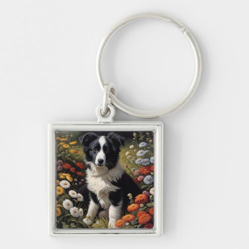 Border Collie Puppy dog cute Keychain