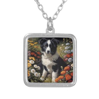 Border Collie Puppy Dog Cute Silver Plated Necklace by roughcollie at Zazzle