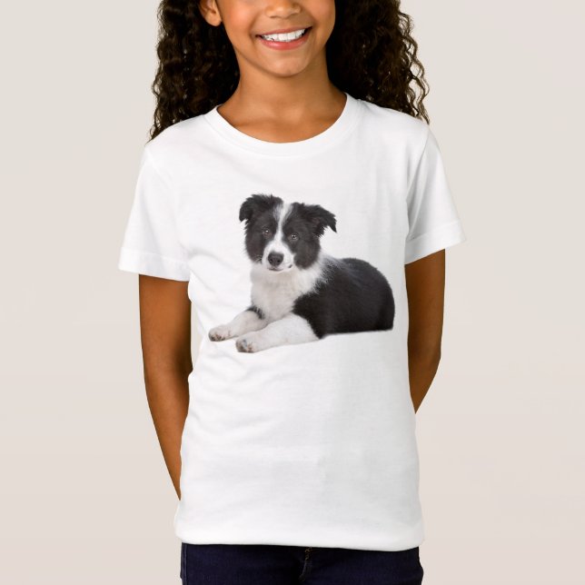 Border Collie Puppy Dog Girls Tee Shirt (Front)